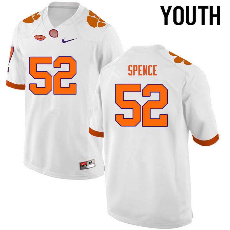 Youth Clemson Tigers #52 Austin Spence College Football Jerseys-White